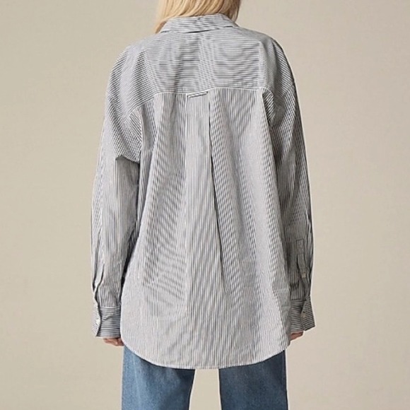 J. Crew Etienne Oversized Fit Striped Button Down Shirt L Cotton Classic Preppy - Picture 2 of 7